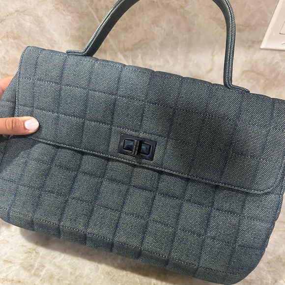 Chanel Mademoiselle top handle denim chocolate bar clutch - Picture 3 of 16